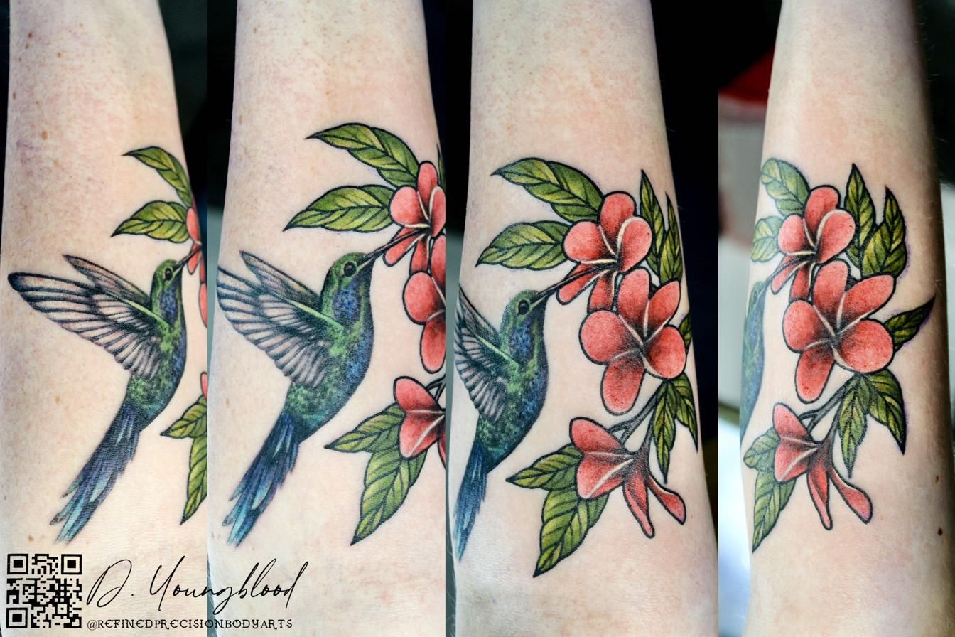 Hummingbird and blossoms